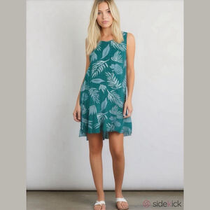 Palmwave Hawaii Vintage Rayon Aqua Leaf Tropical Aloha Sundress Women Large